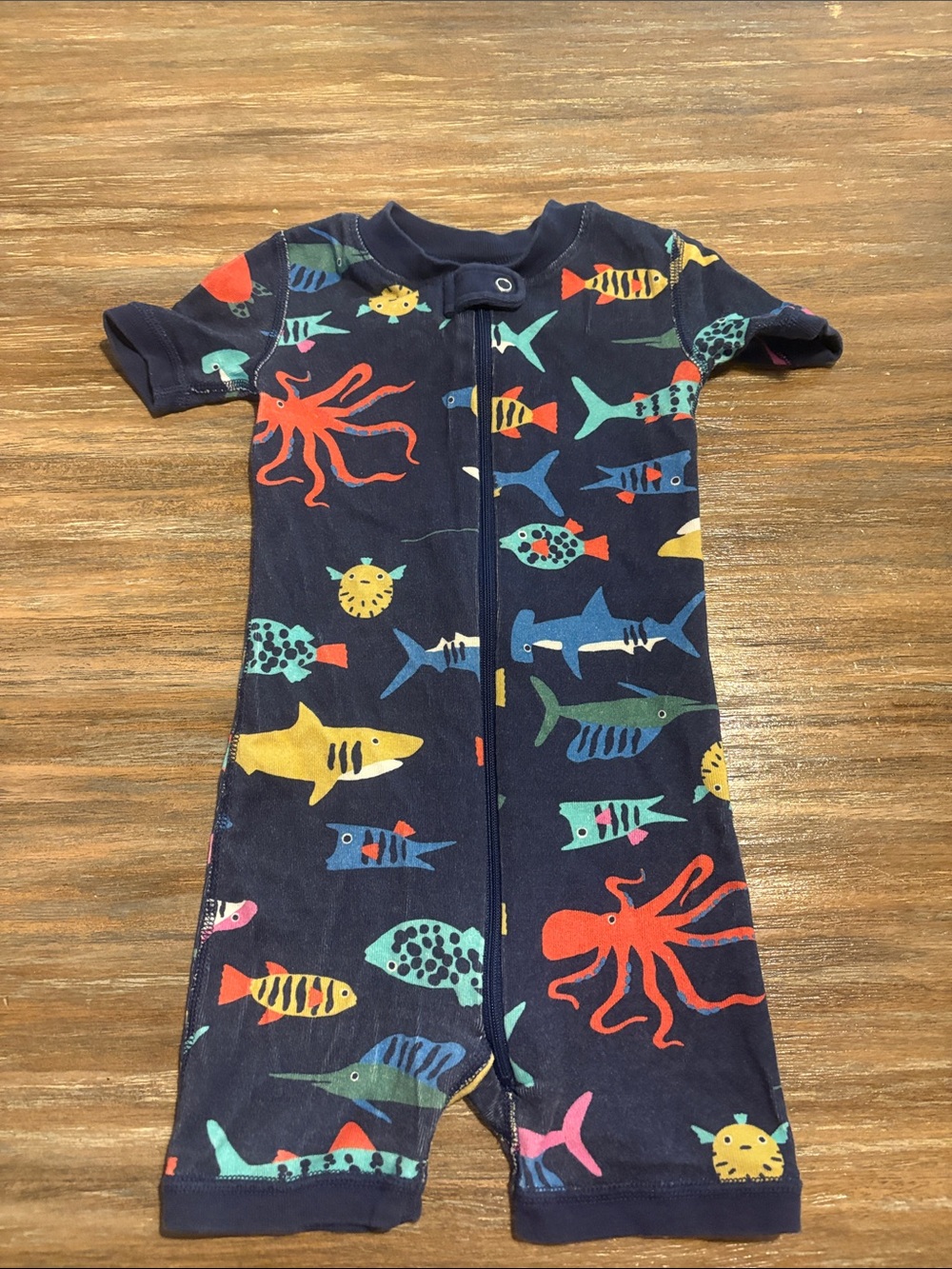 Hanna Andersson Navy Ocean Creatures Short Sleeve One-Piece